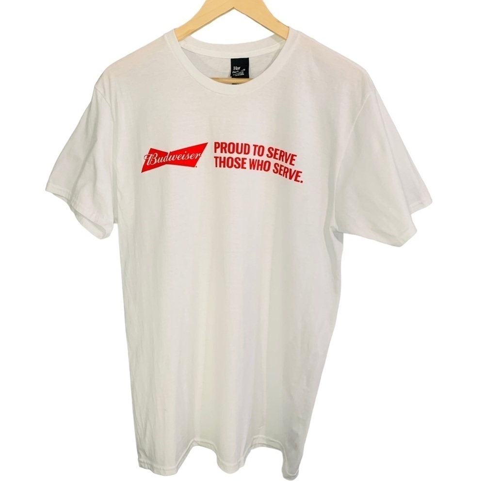 BUDWEISER Proud‎ to Serve Those Who Serve White Short Sleeve Shirt M, L Military